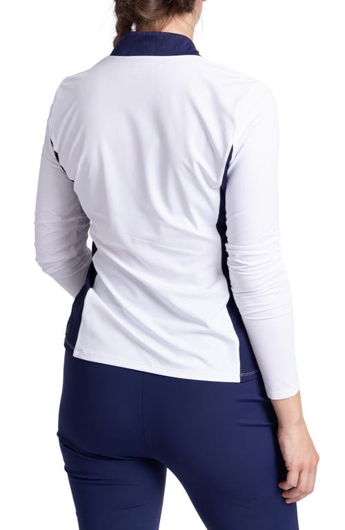 Shop Kinona The A-team Long Sleeve Golf Top In White/navy