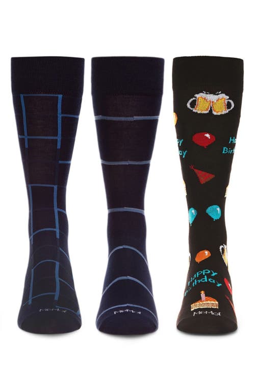 Memoi Happy Birthday Assorted 3-pack Crew Socks In Black-black