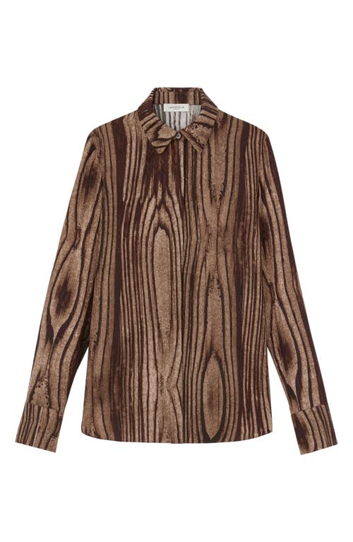 Lafayette 148 Petite Wood Grain Print Silk Jacquard Button Blouse In Wood Multi