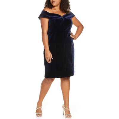 Plus Size Vince Camuto Off The Shoulder Velvet Sheath Dress, Blue