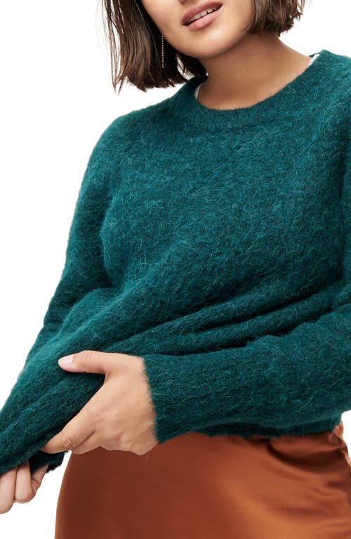 J.Crew Puff Sleeve Fuzzy Crewneck Sweater in Old Forest 