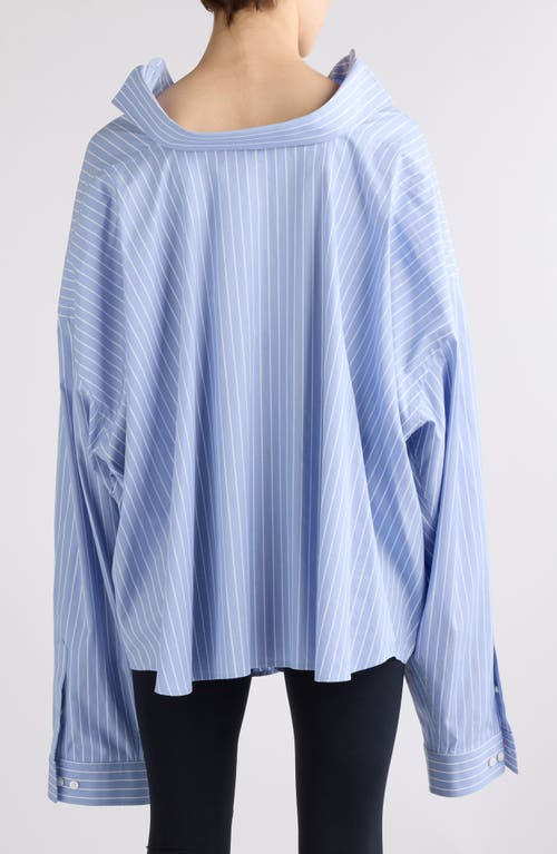 Shop Balenciaga Asymmetric Oversize Stripe Button-up Shirt In Sky Blue/white
