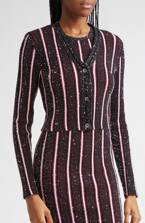 Shop Missoni Rib Sequin Embellished Crop Cardigan In Red And Black