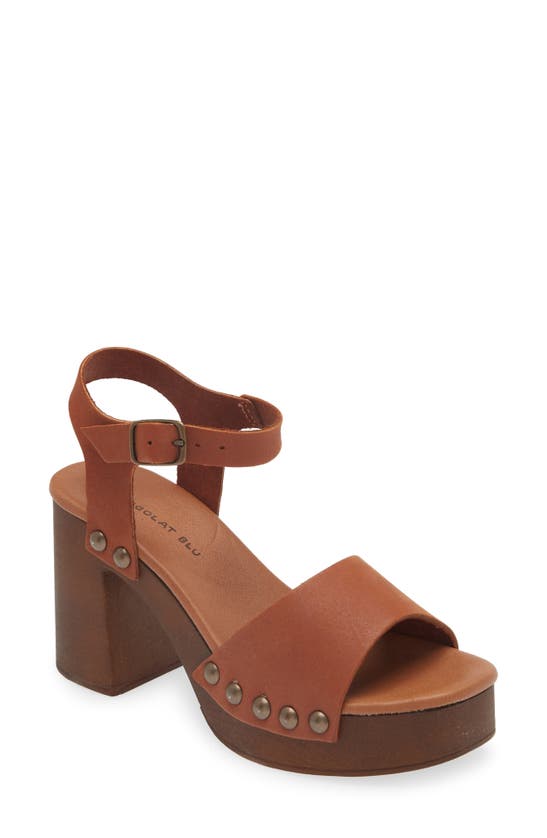 Chocolat Blu Holand Ankle Strap Platform Sandal In Cognac Leather