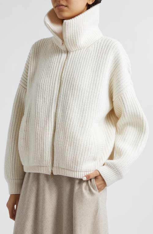 Herno Rib Wool Sweater Knit Bomber Jacket In White