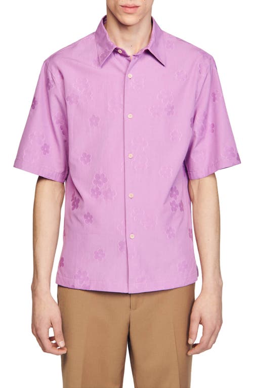 Floral Cotton Short Sleeve Button-Up Shirt in Pink