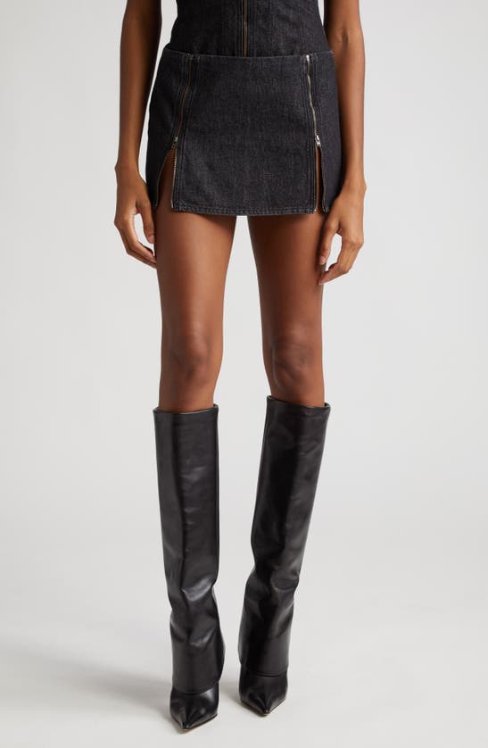 Shop Miaou Ezra Denim Miniskirt In Black