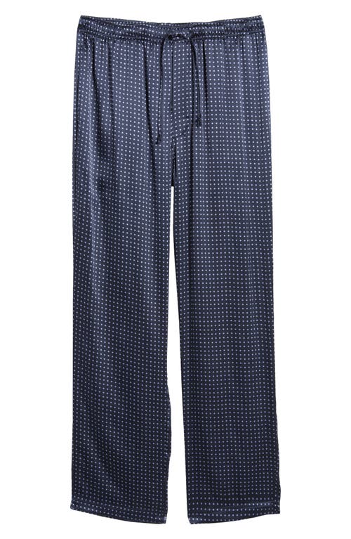 Shop Majestic International Silk Charmeuse Pajama Pants In Navy Dot/navy Piping