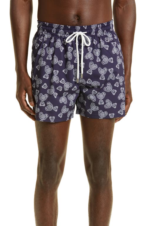 Palm Angels x Vilebrequin Bear Print Nylon Swim Trunks in Blue Grey at Nordstrom, Size Small