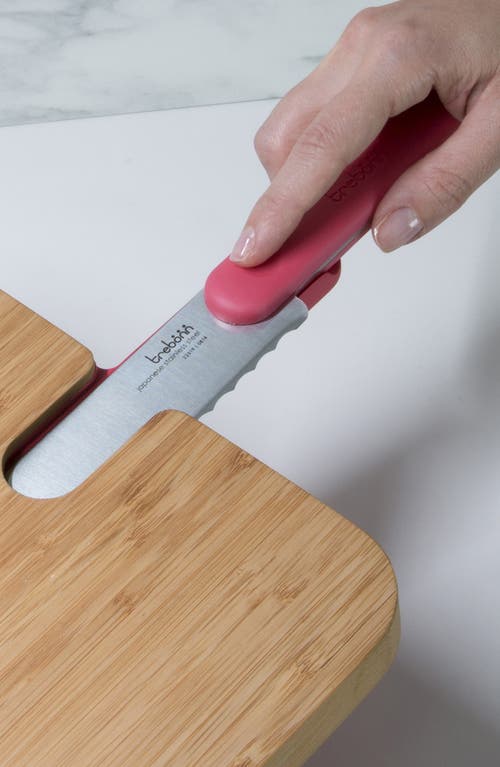 Trebonn Bamboo Chopping Board With Serrated Bread Knife In Pink