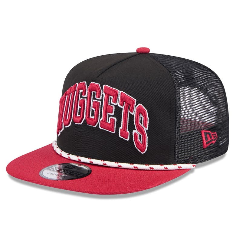 Shop New Era Black/crimson Denver Nuggets Throwback Team Arch Golfer Snapback Hat
