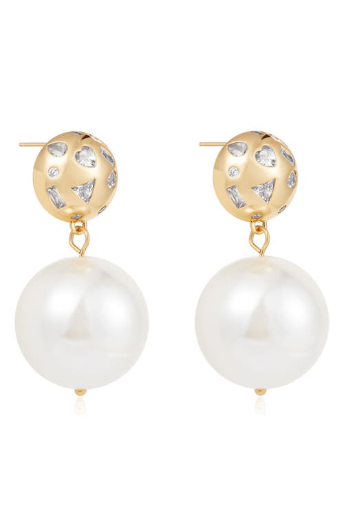 Cubic Zirconia & Cultured Freshwater Pearl Drop Earrings in Gold