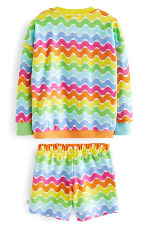 Shop Little Bird Kids' Rainbow Stripe Cotton Terry Cloth Sweathirt & Sweat Shorts Set In Multi Wave