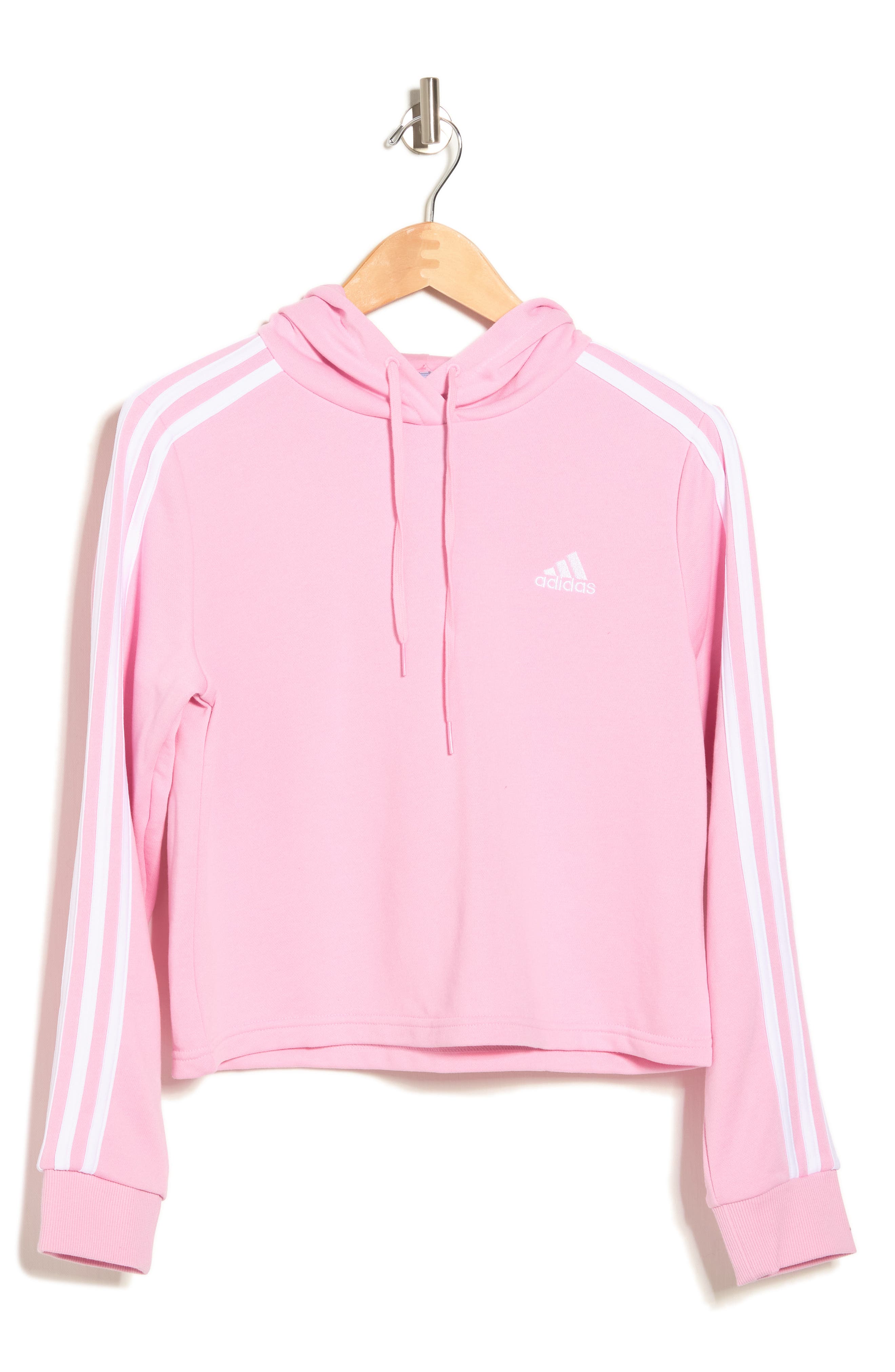 Adidas Essentials 3-Stripes Cropped Hoodie in True Pink/White at Nordstrom Rack, Size X-Small