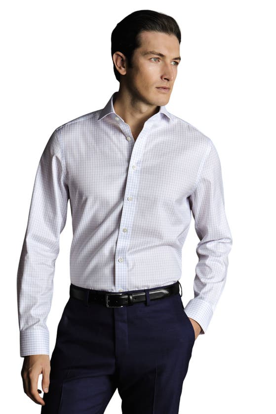 Charles Tyrwhitt Check Non-iron Twill Cutaway Slim Fit Shirt Single Cuff In White
