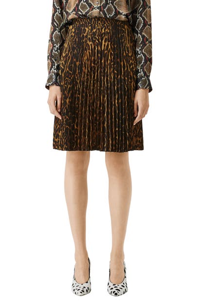 BURBERRY RERSBY PLEATED LEOPARD PRINT SKIRT,8025236