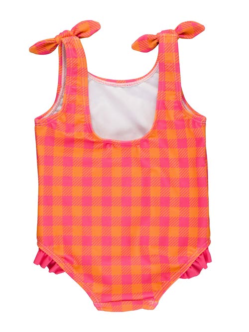 Shop Rufflebutts Baby Girls Upf50+ Tie Shoulder One Piece In Sunset Sorbet Gingham