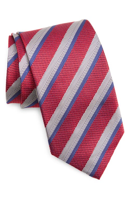 David Donahue Stripe Silk Tie In Red