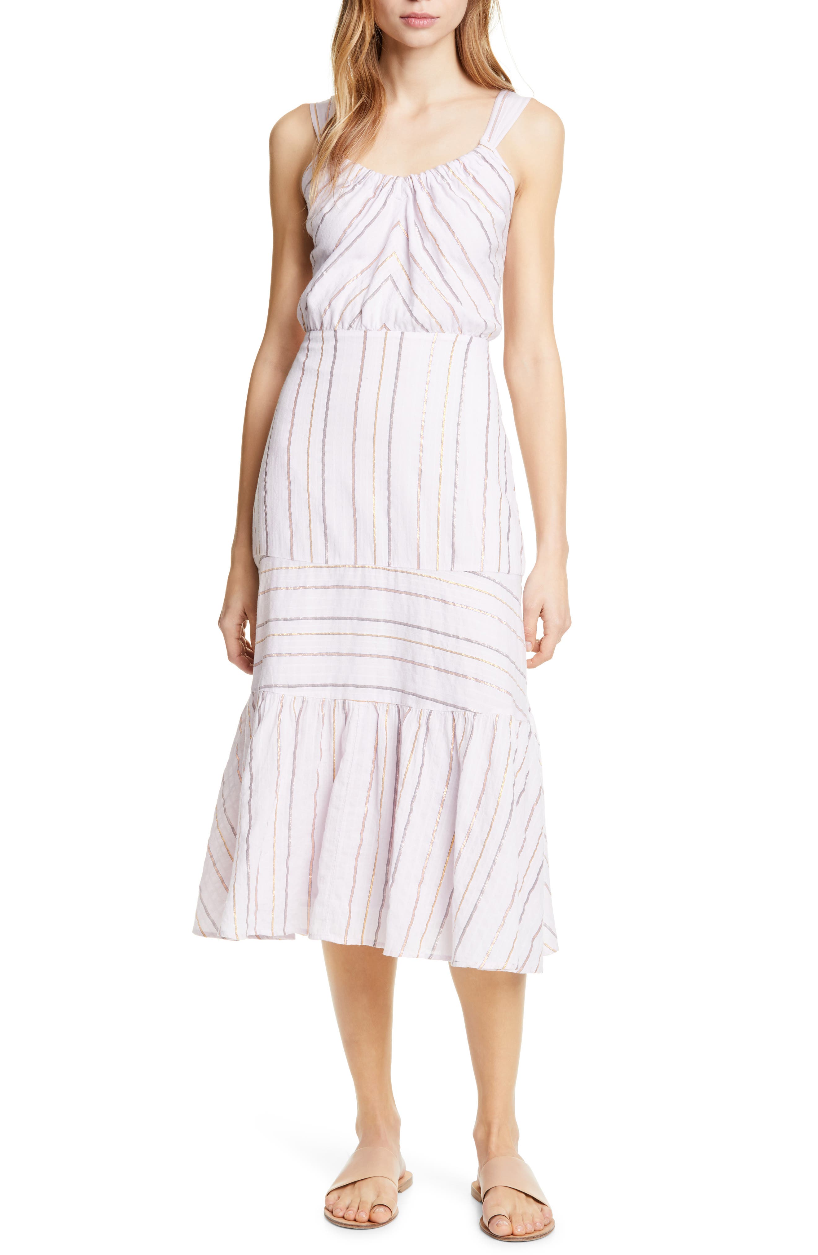 La Vie Rebecca Taylor Metallic Stripe Cotton Sundress, Purple