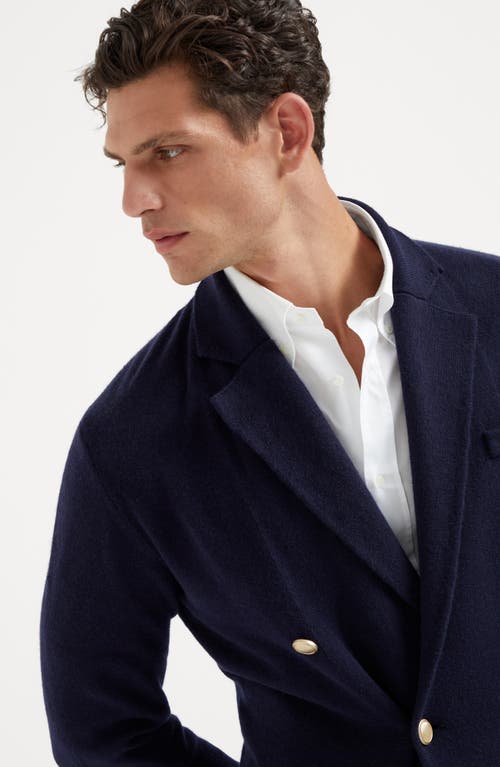 Shop Brunello Cucinelli Cashmere One-and-a-half-breasted Blazer-style Cardigan With Metal Buttons In Navy Blue