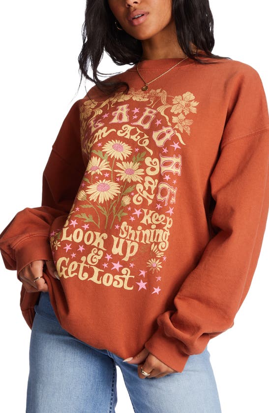 Billabong Ride In Cotton Blend Graphic Sweatshirt In Sweet Chocolate