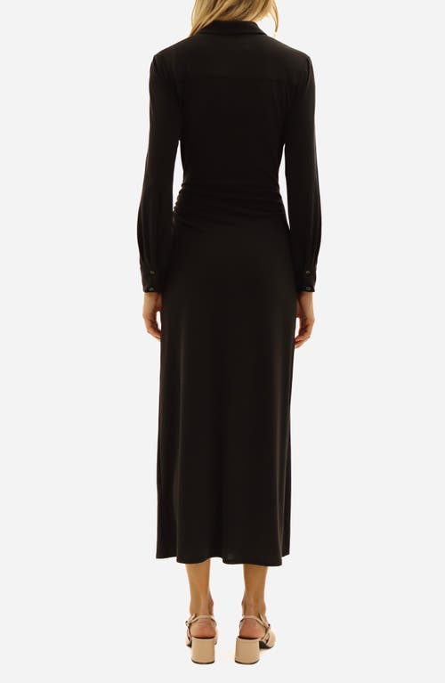 Shop Luxely Long Sleeve Jersey Polo Dress In Black