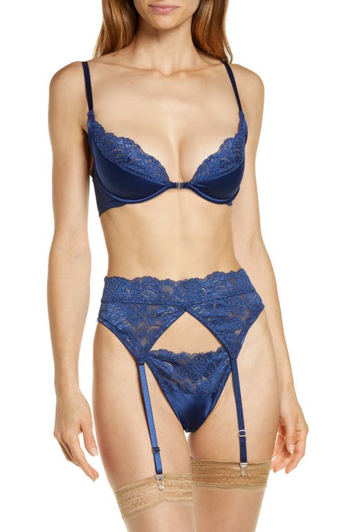 Coquette Underwire Bra, Garter Belt & Thong Set Navy at Nordstrom,