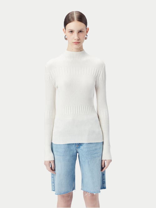 Gobi Mongolian Cashmere High-neck Ribbed Cotton Silk Cashmere Blend Sweater In Whisper White