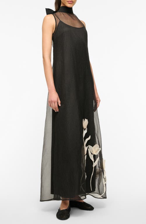 Shop Staud Albee Floral Appliqué Sleeveless Gown In Black