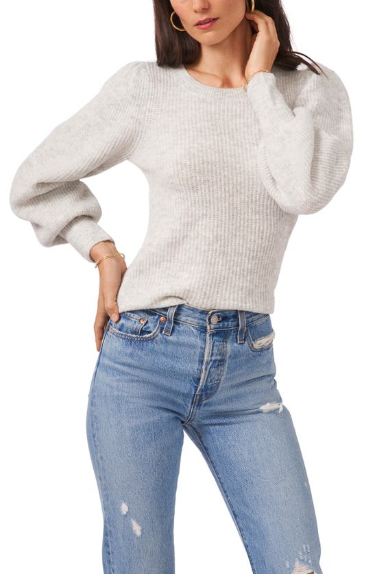 1.state Balloon Sleeve Crewneck Rib Sweater In Silver Heather