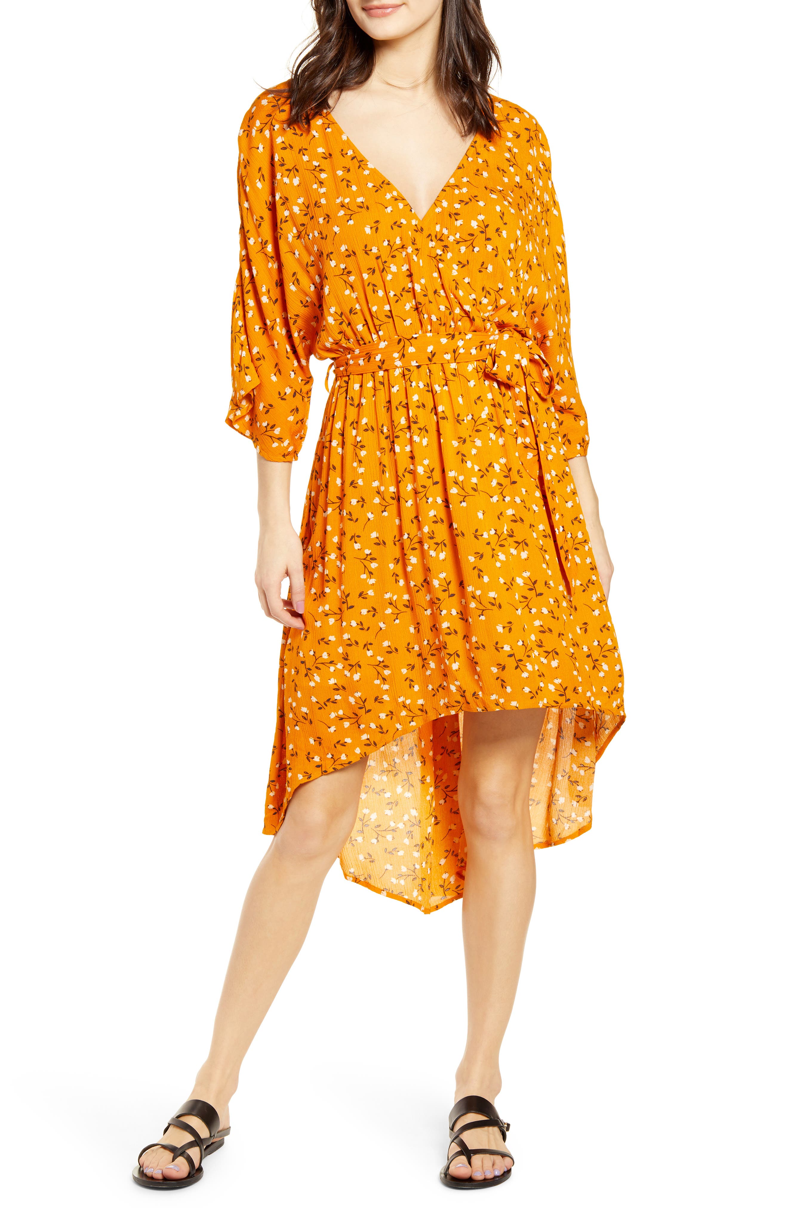 Minkpink Delicate Daze Floral Print Midi Dress, Orange