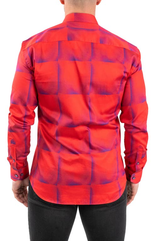 Maceoo Fibonacci Tile Print Contemporary Fit Button-up Shirt In Red