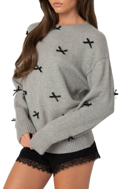 Edikted Satin Bow Oversized Sweater In Gray-melange