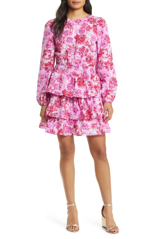 Lilly Pulitzer Khloey Floral Long Sleeve Tiered Ruffle Cotton Dress in Lilac Thistle Wild Flowers