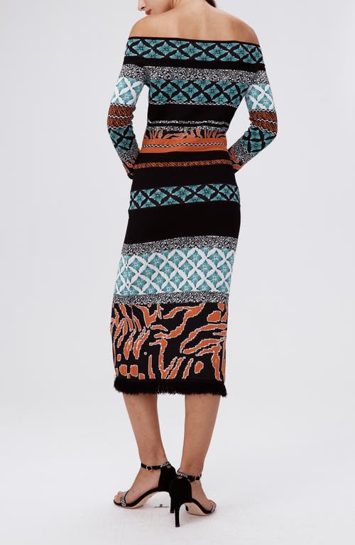 Shop Diane Von Furstenberg Ellanor Off The Shoulder Long Sleeve Dress In Black Multicolor Retro Stripe