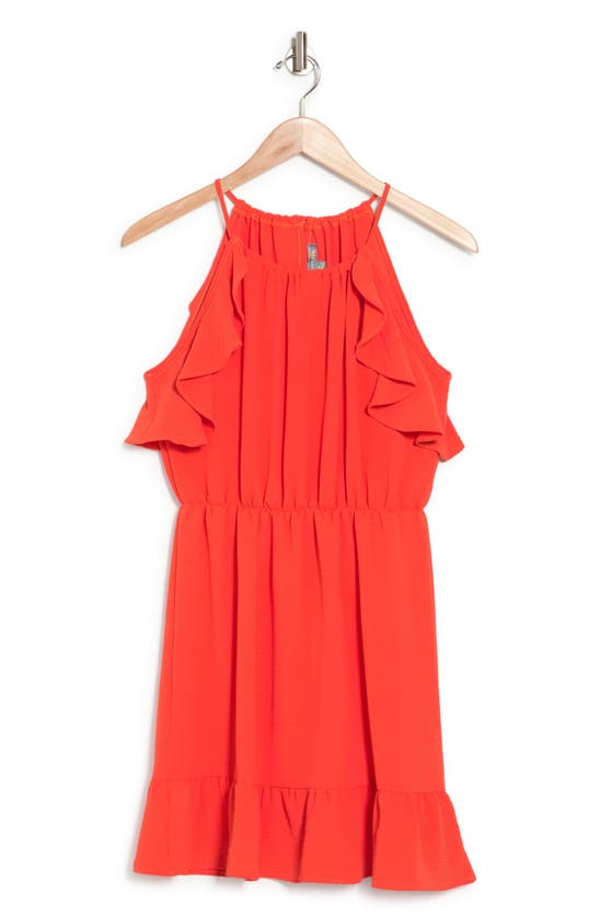 Good Luck Gem Airflow Ruffle Halter Neck Minidress In Orange