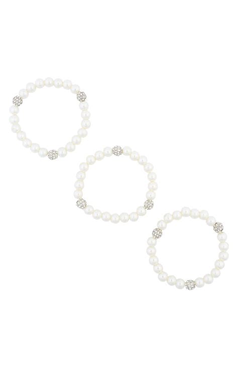Crystal Ball Imitation Pearl Stretch Bracelet Set