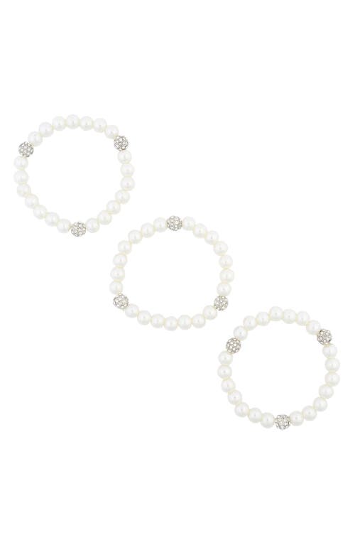 Tasha Crystal Ball Imitation Pearl Stretch Bracelet Set In Silver/ivory