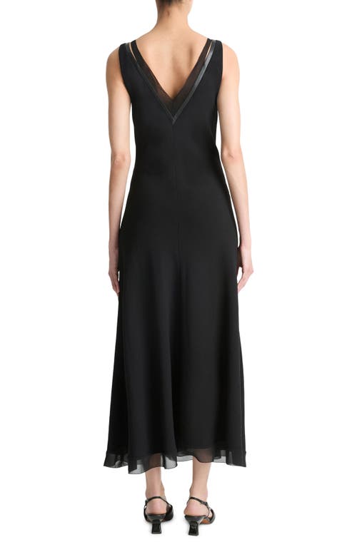 Shop Vince Faux Leather Trim Chiffon Dress In Black