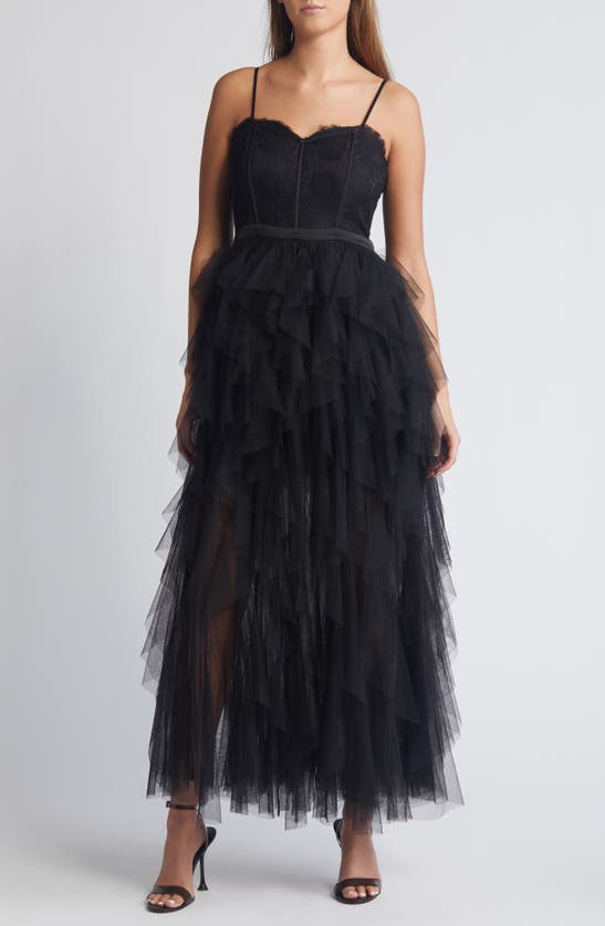 Chelsea28 Corset Lace & Tulle Gown In Black