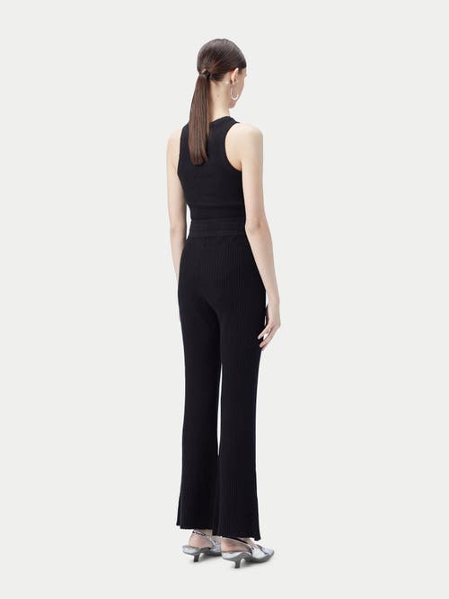 Gobi Mongolian Cashmere Drawstring Ribbed Cotton Silk Cashmere Blend Flares In Black