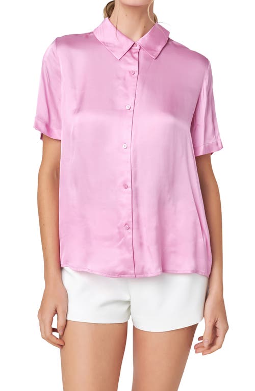 English Factory Short Sleeve Satin Shirt in Pink at Nordstrom, Size X-Small