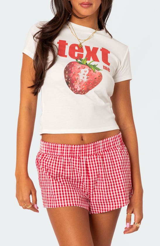 Shop Edikted Text Me Strawberry Graphic T-shirt In White