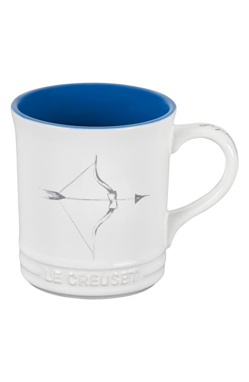 Shop Le Creuset Zodiac Stoneware Mug In White/bright Blue