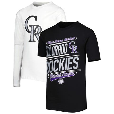 Men's Stitches Black Colorado Rockies Button-Down Raglan Replica