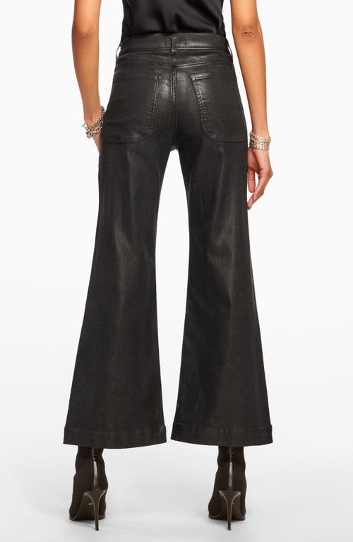 Shop Ramy Brook Clifford Metallic Coated Crop Wide Leg Jeans In Black Metallic Denim