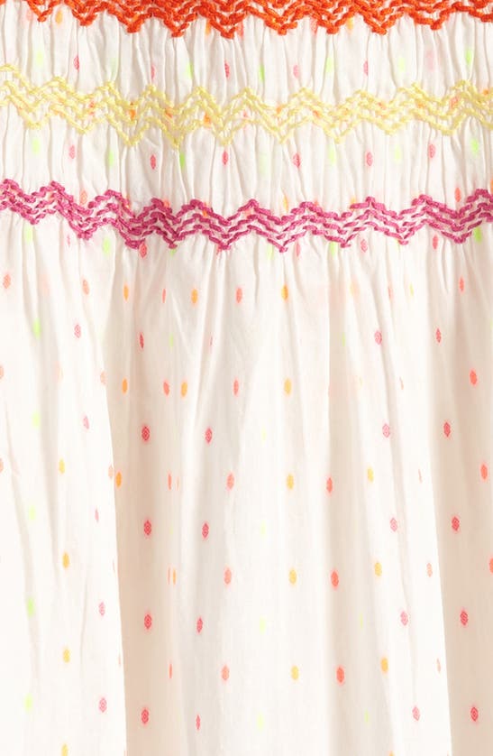 Shop Mini Boden Kids' Dot Print Rainbow Smocked Dress In Ivory Dobby