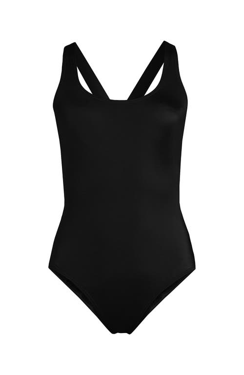 Shop Lands' End Chlorine Resistant Scoop Neck X-back High Leg Soft Cup Tugless Sporty One Piece Swimsuit In Black