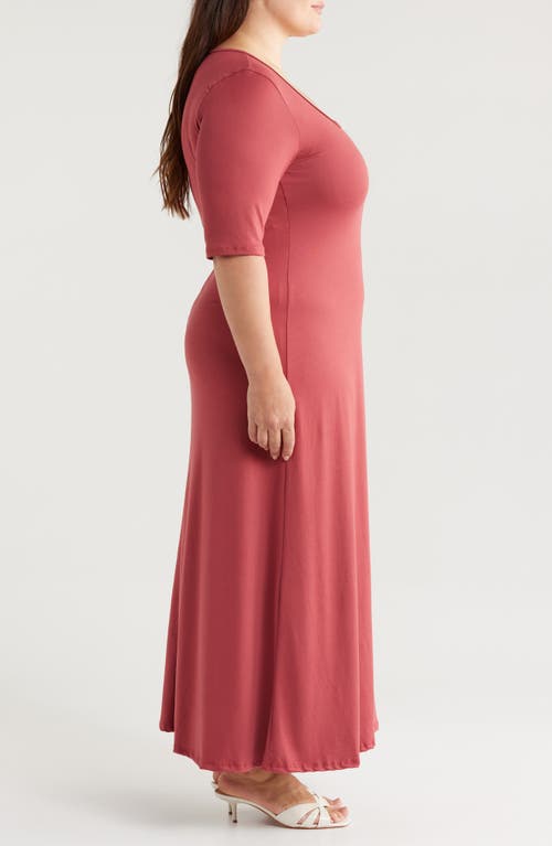 Shop 24seven Comfort Apparel Scoop Neck Jersey Maxi Dress In Brick