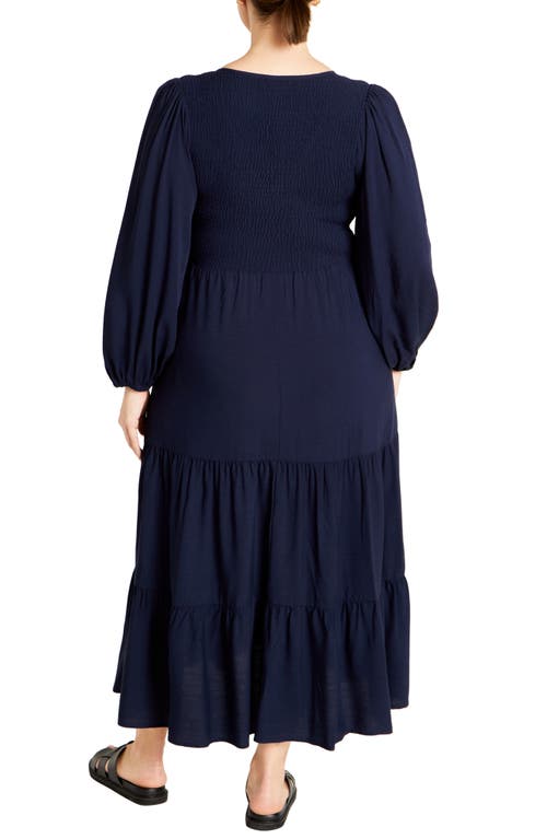 Shop City Chic Jayden Tiered Long Sleeve Dress In Navy